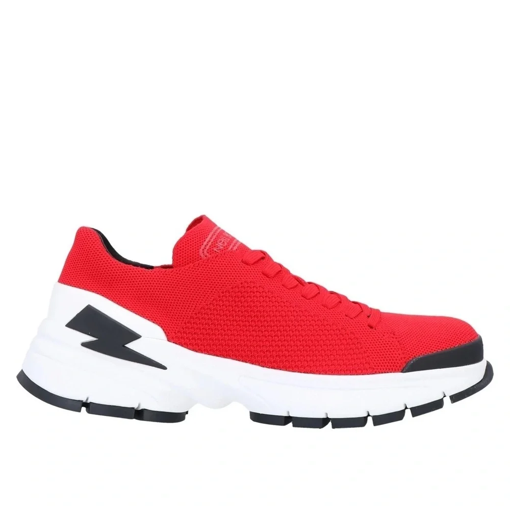 NIB Neil Barrett Thunderbolt Athletic Sneakers Low Top Lace Up Red Mens Sz 42